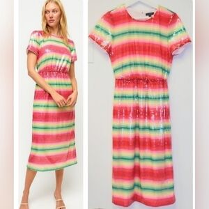 J.Crew Short-Sleeve Sequin Dress in Watermelon Stripe Size 2